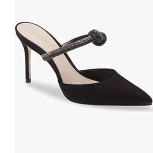 Schutz Black Suede Pearl Pointed Toe Mules Size 8.